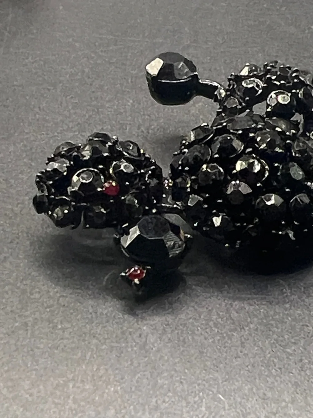 Vintage Capri Black Crystal Poodle Brooch with Red Accent